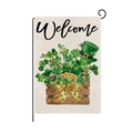 Drapeau de jardin Saint-Patrick avec Welcome, trèfles verts et pièces d'or festives - Style Welcome Chapeau Vert Boîte d'Or (HYQ091-2)