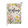 Bandiera da giardino bifacciale con scritta Welcome e motivi floreali primaverili - Stile Tulipano Farfalla Welcome (HYQ086-4)