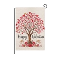 Bandera de jardín San Valentín con árbol de corazones y rosas en tela de lino - Estilo Árbol de Corazones Rosa Rojo (HYQ090-2)