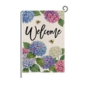 Bandiera da giardino pasquale con ortensie e api su tessuto in finto lino e supporto - Stile Ortensia Ape Welcome (HYQ086-6)