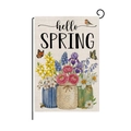 Bandiera da giardino pasquale con scritta hello SPRING e stampa floreale su lino bifacciale - Stile Hello Spring Pianta Uccello (HYQ086-7)