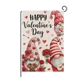 Bandera de jardín San Valentín con gnomos, corazones y rosas en fondo blanco - Estilo Tres Gnomos con Sombrero (HYQ090-4)