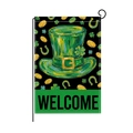 St. Patrick's Day garden flag with green hat, lucky clovers, and black Welcome text - Welcome Horseshoe Green Hat Style (HYQ091-6)