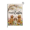 Bandiera da giardino Buona Pasqua con Golden Retriever e barboncini decorati con fiori - Stile Cani in Festa (HYQ089-7)