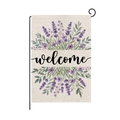 Drapeau de jardin de Pâques avec texte welcome et fleurs de lavande sur tissu lin - Style Lavande (HYQ092-7)