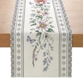 Floral table runner with realistic butterflies and flowers on linen textured fabric - Flower Butterfly Style (ZQ045-4)