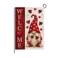Double-sided Valentine's garden flag with gnome design and Welcome text on a stand - Red Hat Gnome Ladybug Style (HYQ090-5)
