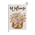 Drapeau de jardin en lin avec texte Welcome et motif de panier de roses vintage - Style Panier de Roses (HYQ092-8)