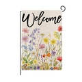 Drapeau de jardin Welcome avec fleurs sauvages colorées et support en métal noir - Style Fleurs Sauvages Multicolores (HYQ092-9)