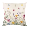 Housse de coussin en lin avec fleurs aquarelles de lavande et marguerite sur beige - Style Floral Aquarelle (JYM734-1)