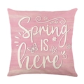 Housse de coussin rose carrée avec impression Spring is Here sur tissu aspect lin - Style Citation Spring Is Here (JYM734-3)