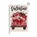 Double-sided Valentine's garden flag with pink pickup truck, hearts and roses design - Pink Truck Loaded Hearts Style (HYQ090-9)