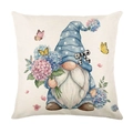 Pastel watercolor gnome and hydrangea print on cream linen-textured throw pillow cover - 45*45cm (Insert Not Included) / Gnome With Hydrangea Style(JYM732-1)