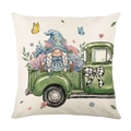 Floral gnome in vintage truck on linen cushion cover, spring garden style pillowcase - 45*45cm (Insert Not Included) / Gnome Truck Garden Style(JYM732-4)