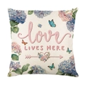 Linen style floral pillowcase with Love Lives Here text and hydrangea print decoration - 45*45cm (Insert Not Included) / Hydrangea Heart Text Style(JYM732-2)