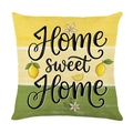 Square lemon series cushion cover with Home Sweet Home print on striped linen background - Lemon Stripe Home Sweet Home Style (JYM735-2) / 45x45CM (No Core)