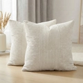 Set of two cream white corduroy cushion covers with soft striped texture on wooden floor - 30x50cm (Pillowcase Only) / White Contrast