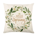 Deko-Kissenbezug aus Leinen mit Gänseblümchen-Kranz und 'HELLO Spring' Aufdruck - 45x45CM (Ohne Kern) / Hello Spring Kranz Stil (JYM733-1)