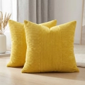Zweiteiliges Set hellgelbe Kissenbezüge aus Cord mit Streifenmuster für Sofas - 45x45cm (Mit Füllung) / Gelbes Patchwork