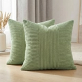 Two light green corduroy cushion covers with vertical stripe texture for sofa decor - 30x50cm (Pillowcase Only) / Green Patchwork