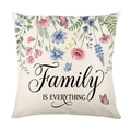 Floral family print square cushion cover in linen fabric on white background - 45x45CM (No Core) / Family Art Letter Style (JYM736-2)