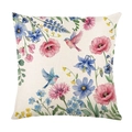 Floral square pillow cover with watercolor birds and poppy flowers on linen texture - 45x45CM (No Core) / Fresh Multi-color Floral Bird Style (JYM736-4)