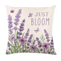 Federa per cuscino in lino con stampa lavanda e farfalla e scritta Just Bloom - Mazzo di Lavanda Viola Stile JUST BLOOM (JYM737-1)