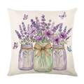 Federa per cuscino quadrata in lino con motivo acquerello di lavanda e farfalle - Stile Vaso di Lavanda Mason Jar (JYM737-4)