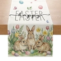 Chemin de table de Pâques en polyester avec motif de lapin et texte Happy Easter décor - Zq039-1 / 33cmx180cm