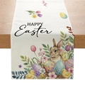 Chemin de table de Pâques avec motifs aquarelle de lapins et d'œufs fleuris - Style Aquarelle Lapin Poussin (ZQ039-2)