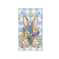 Torchon de Pâques en microfibre avec oreilles de lapin, motifs floraux et carreaux bleus - Cj3-6
