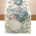 Chemin de table de Pâques avec œufs décoratifs et fleurs sur tissu aspect lin - Zq039-3 / 33cmx180cm