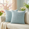Lot de deux housses de coussin en velours côtelé bleu clair rayé pour le canapé - Taie d'Oreiller Seule (Sans Insert) / Bleu Printemps