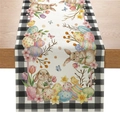 Easter table runner featuring bunny and egg prints with black and white gingham edges - Zq039-6 / 33cmx180cm