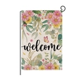 Welcome garden flag featuring floral daisy pattern and butterfly with metal stand - Daisy Butterfly Welcome Style (HYQ095-1)