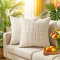 Lot de deux housses de coussin en velours côtelé crème à texture géométrique - Taie d'Oreiller Seule (Sans Insert) / Beige Été