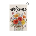 Double-sided linen garden flag with watercolor flowers, butterfly and welcome text - Wildflowers in Bottle Welcome Style (HYQ095-2)