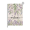 Linen garden flag with welcome text and watercolor lavender floral design - Lavender Floral - Welcome