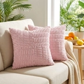 Housses de coussin en velours côtelé rose avec motif à carreaux texturé 3D - Taie d'Oreiller Seule (Sans Insert) / Rose Été
