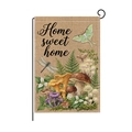 Home Sweet Home garden flag with mushrooms and insects on faux linen fabric - Mushrooms Insects Home Sweet Home Style (HYQ095-8)