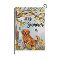 Golden Retriever with lemons and flowers linen garden flag with Hello Summer text - Summer Golden Retriever (HYQ096-2)