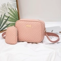 Pink quilted shoulder bag set with a mini purse and gold hardware detailing - Pink