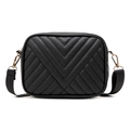 Schicke schwarze Stepptasche mit V-Muster und goldenen Reißverschlussdetails - Schwarz