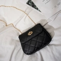 Elegant black quilted shoulder bag with gold chain strap and rotary lock design - Black