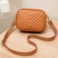 Chic tan quilted square crossbody bag with matching adjustable wide fabric strap - Brown