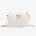 Elegante borsa a tracolla trapuntata bianca con chiusura a cuore dorata e catenella - 21*3*16cm / Bianco Sporco