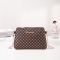 Borsa a tracolla marrone con motivo monogramma, catena dorata e placca logo metallo - Color caffè a pois