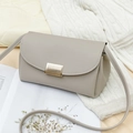 Beige minimalist crossbody bag with lychee texture leather and gold metal buckle - Gray