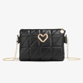 Elegante borsa trapuntata nera con dettaglio a cuore e tracolla a catena dorata - 21*3*16cm / Nero