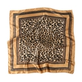 Foulard quadrato in seta con stampa leopardata, bordo marrone dorato e finitura lucida - 90x90cm / Stampa Leopardata Oro